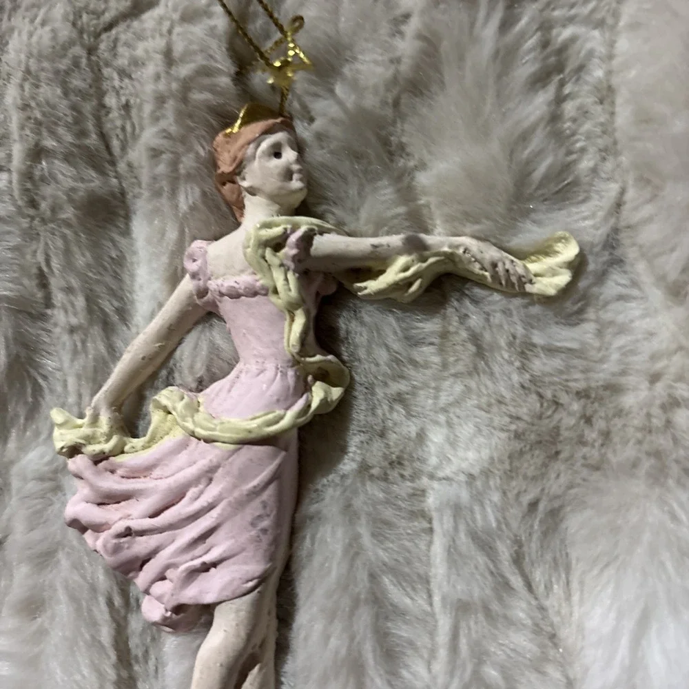 Vintage Ballet Ballerina Christmas Ornament Pink Cream Hand Painted